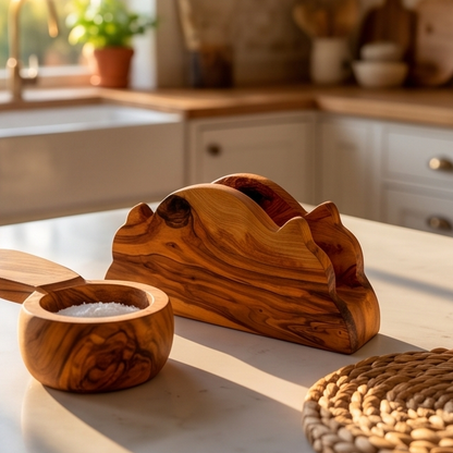 Porte-serviettes en bois d'olivier fait main | 5 styles distinctifs