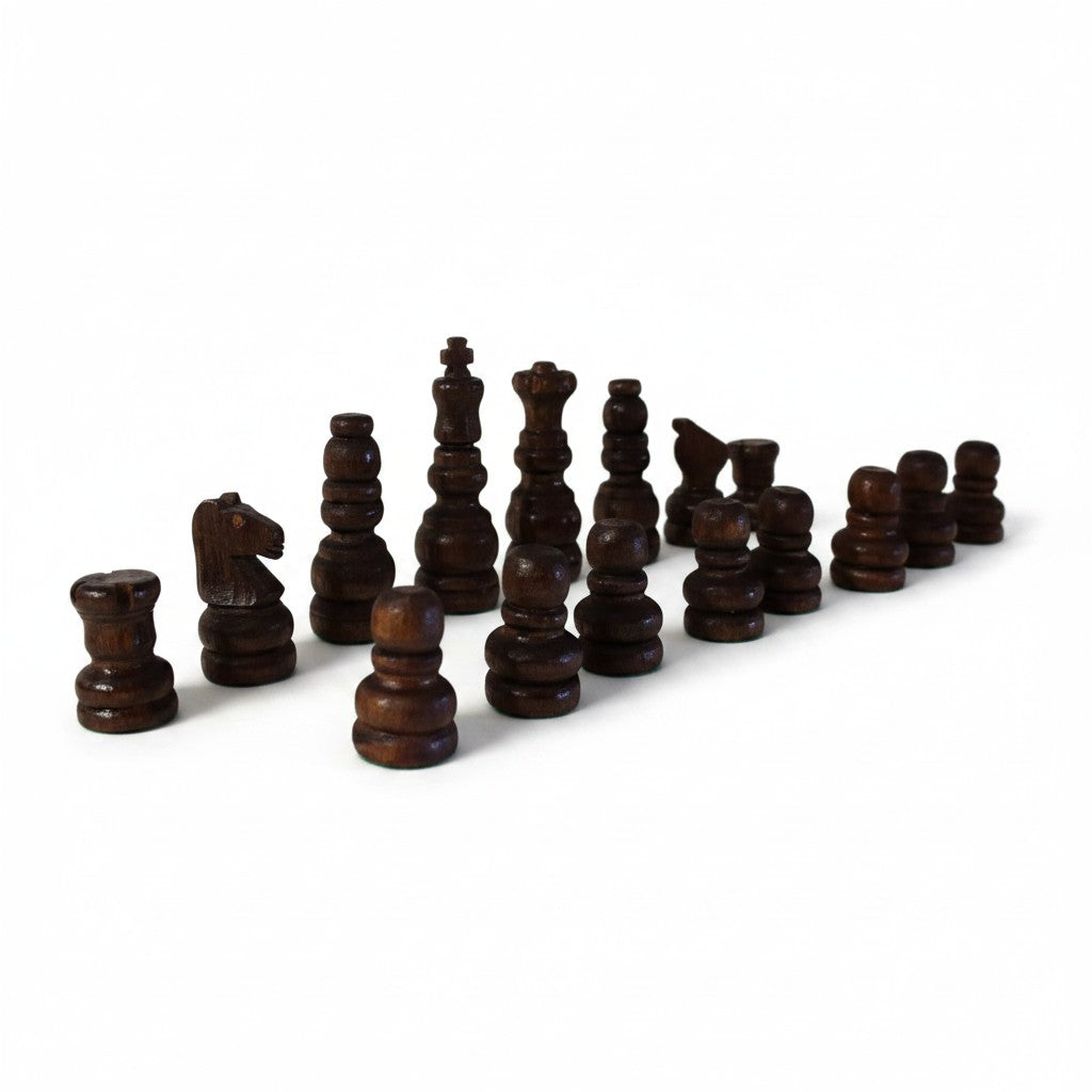 Small Handcrafted Olive Wood Chess Pieces Set of 32 - Premium Chessmen 5.7cm