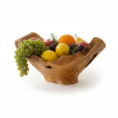 Handcrafted Olive Wood Pedestal Fruit Bowl (38x36x23) | Rustic Table Decor