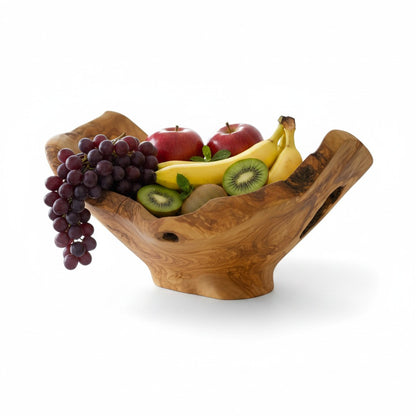 Handcrafted Olive Wood Pedestal Fruit Bowl (38x36x23) | Rustic Table Decor