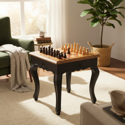 Luxury Square Olive Wood Chess Table - Elegant Handcrafted Side Table 45x45cm