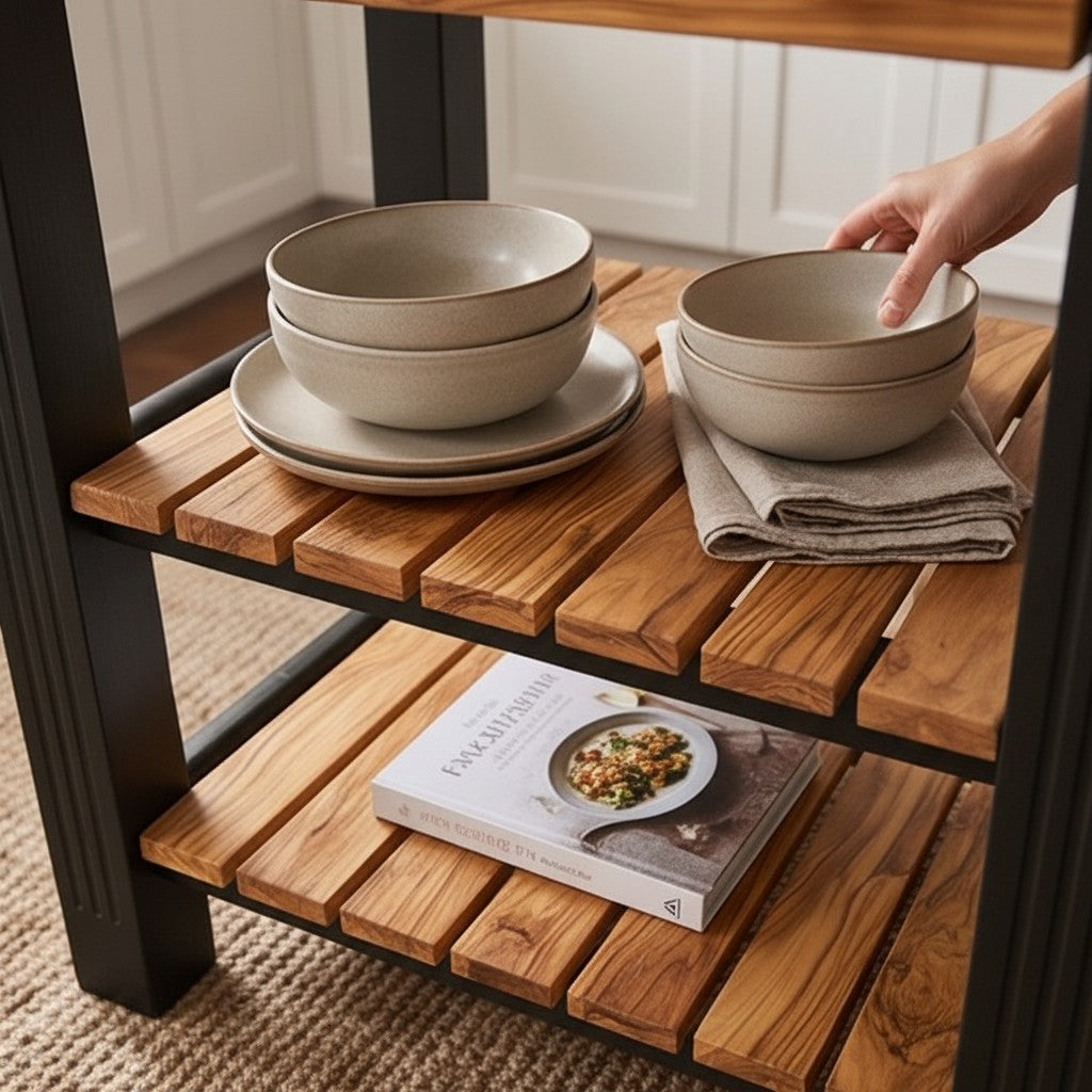 Luxury Wooden Kitchen Island Set with 2 Bar Stools - Storage Breakfast Bar Table