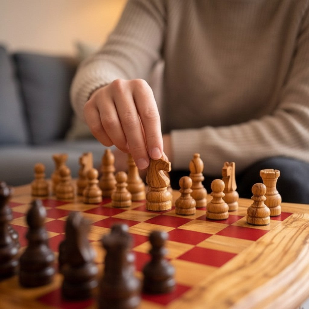 Luxury Square Olive Wood Chess Table - Elegant Handcrafted Side Table 45x45cm
