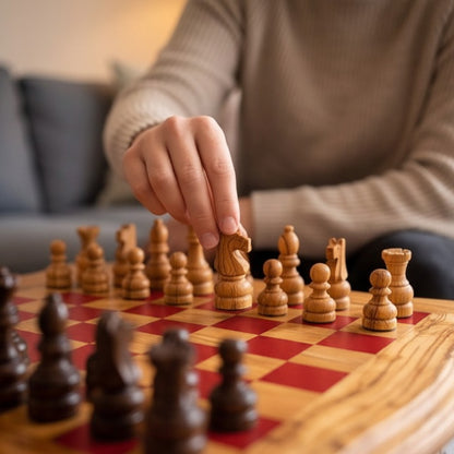 Luxury Square Olive Wood Chess Table - Elegant Handcrafted Side Table 45x45cm