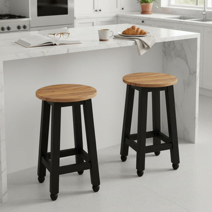 Luxury Oval Olive Wood Kitchen Island Set - Prep Table with 2 Bar Stools