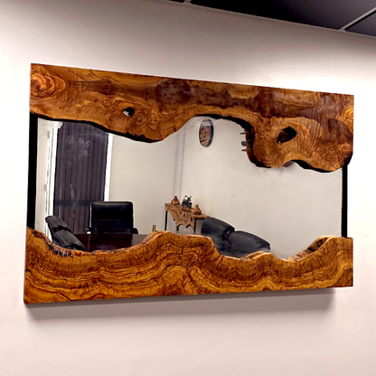 Hand made olive wood mirror and console table set