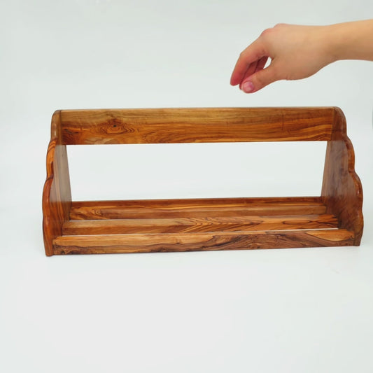 Olive Wood Wooden Spice Rack With 3 Containers & Lids