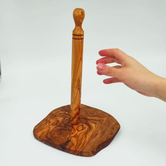 TONLEA Freestanding Wood Paper Towel Holder - 13" Steel Bar With 6.3" Wood Base For Kitchen Countertop