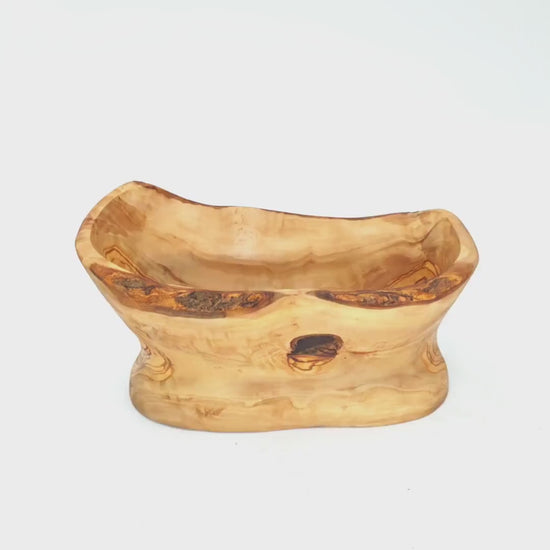 Rustic olive wood basket fruit , master piece, centrepiece