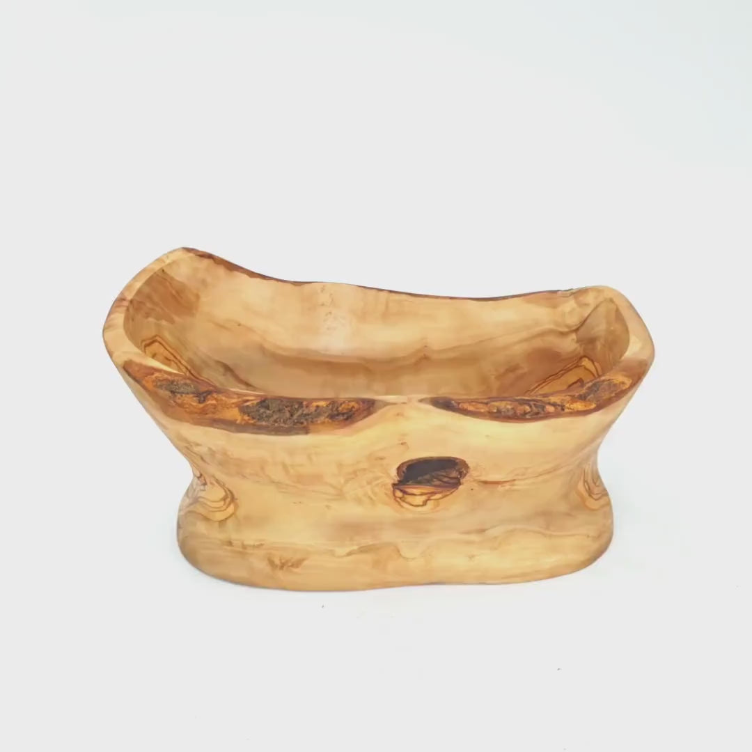 Rustic olive wood basket fruit , master piece, centrepiece