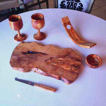 Luxury Hand-Finished Olive Wood Wine & Cheese Gift Set