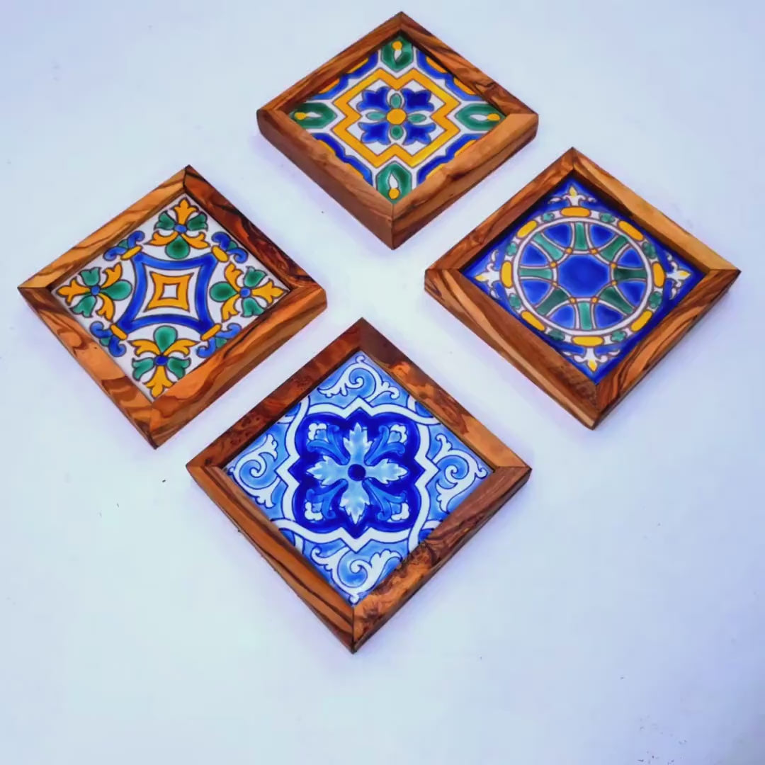 Square Olive Wood Ceramic Tray