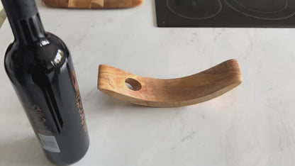 Olive Wood Crescent Wine Bottle Holder