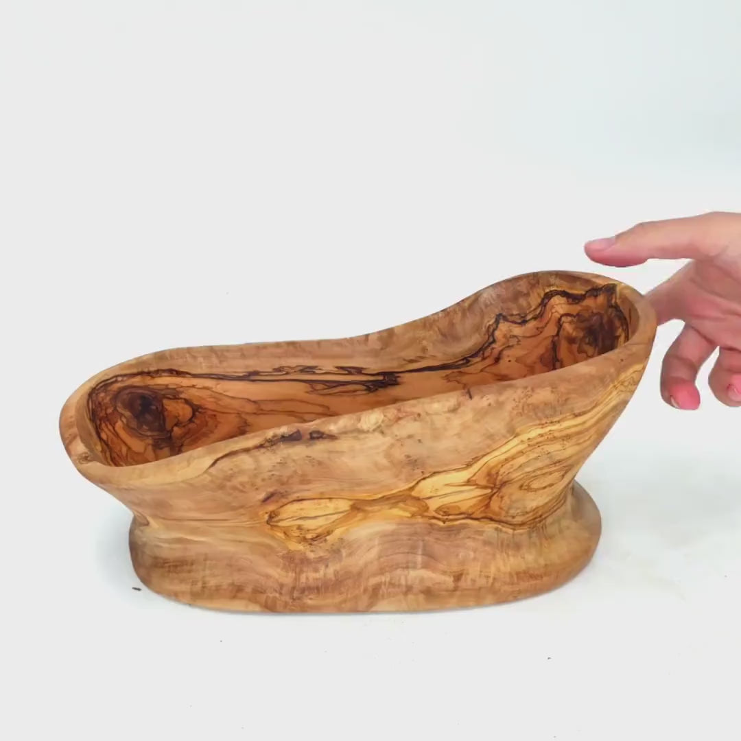 Rustic olive wood basket fruit , master piece, centrepiece