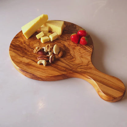 Olive Wood Round Pizza Board with Handle | End Grain Chopping/Cutting/Serving Board | Various sizes