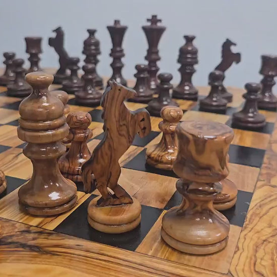 Personalised Olive Wood Natural Hand Crafted Fantasy Look Wooden Chess Board Set Table With Pieces | Unique Gift Idea