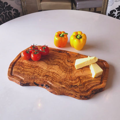 Large Olive Wood Chopping Board With Groove Irregular Shaped Cutting/Charcuterie/Cheese/Meat/Serving Board | Various Sizes