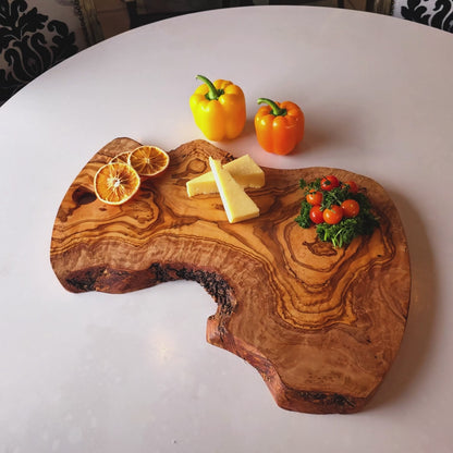 Olive Wood Handcrafted Irregular Shaped Charcuterie Wooden Cutting/Chopping Board with Hole