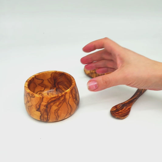 Olive Wood Handcrafted Tea Coffee Sugar Bowl W/ Spoon And Lid
