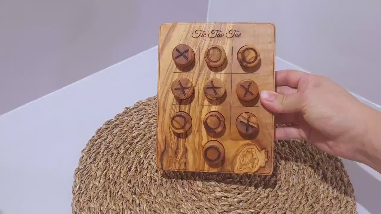 TIC TAC TOE game, Wooden board, olive wood board with pieces , handmade, family, freinds, kids, gift