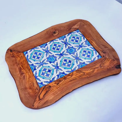 Rustic Olive Wood Ceramic Tray | Various Colours