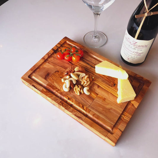 Olive Wood End Grain Chopping/Cutting Board | Large Heavy Rectangular Charcuterie W/ Drip Catching Groove  | Various Sizes