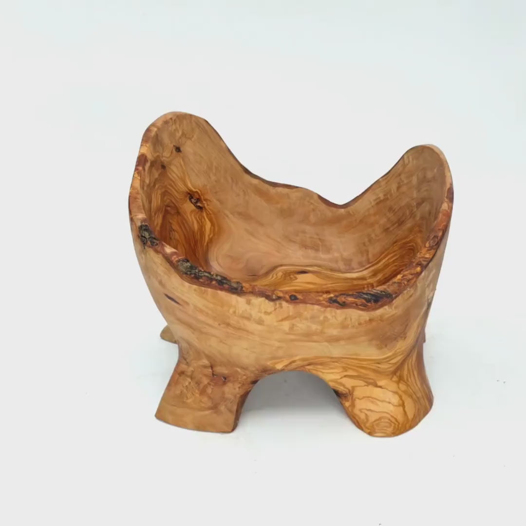 Rustic olive wood basket fruit , master piece, centrepiece