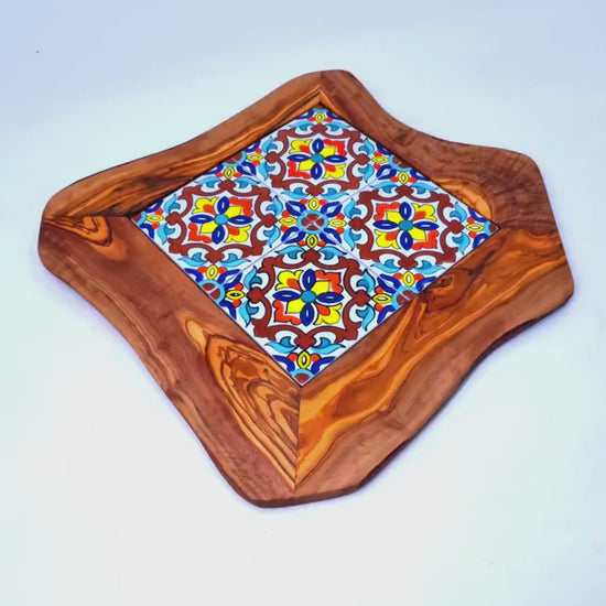 Rustic Olive Wood Ceramic Tray, serving tray, natural, handmade, gift