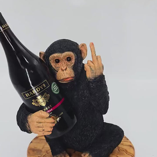 Black Up Yours Monkey Wine Bottle Holder with heart shape olive wood board