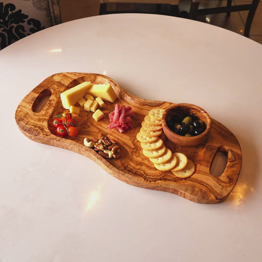 Hand-Finished Olive Wood Serving Tray Set