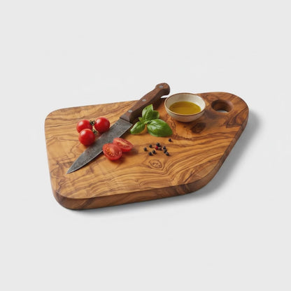 Handmade Olive Wood Cutting Board with Handle & Hanging Hole | Rustic Bread Cheese & Serving Board | Beautiful Natural Grain | 28 cm
