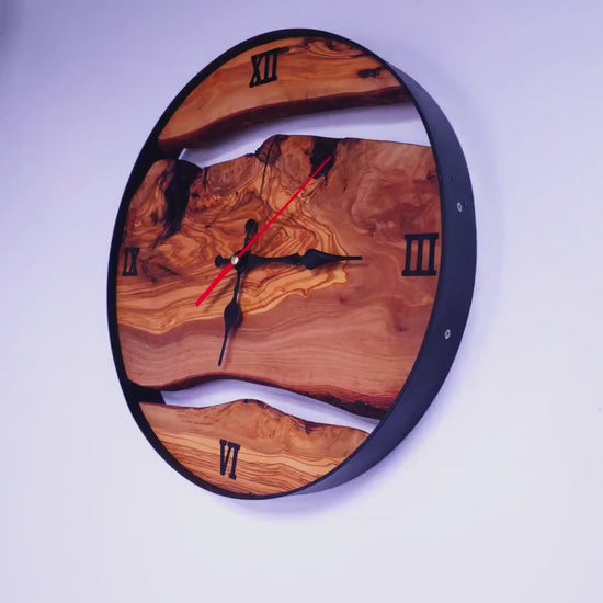 Olive Wood Wall Clock with metal Edge