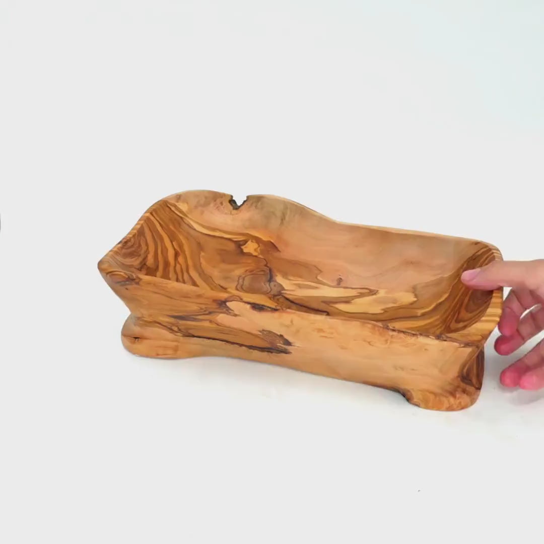Rustic olive wood basket fruit , master piece, centrepiece
