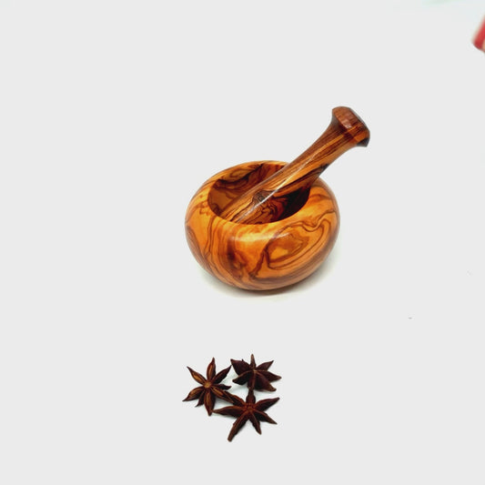 Pestle & Mortar Made From Solid Olive Wood | Round Heavy Wooden | Makes Great Housewarming Gift