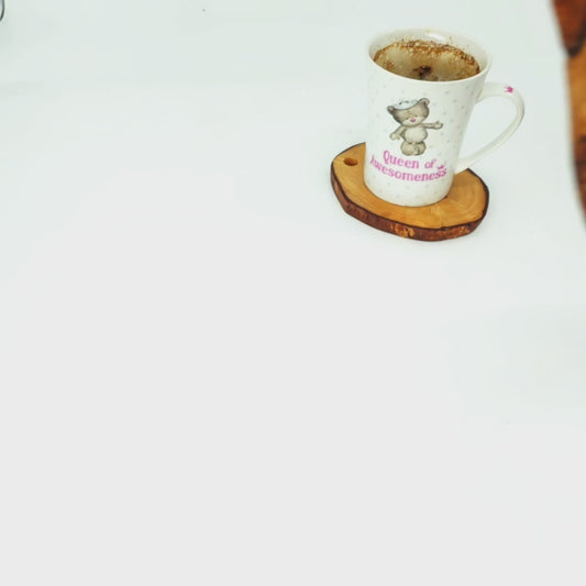 Olive Wood Rustic Coaster Set of 6 with Holder 12 cm
