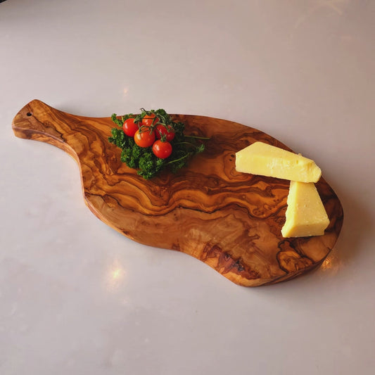Olive Wood Irregular Shaped Handcrafted Wooden Charcuterie Cutting/Chopping Board with Handle