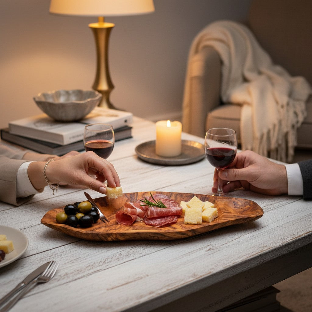 Olive Wood Charcuterie Board | Rustic Live Edge Serving Platter Cheese Tray