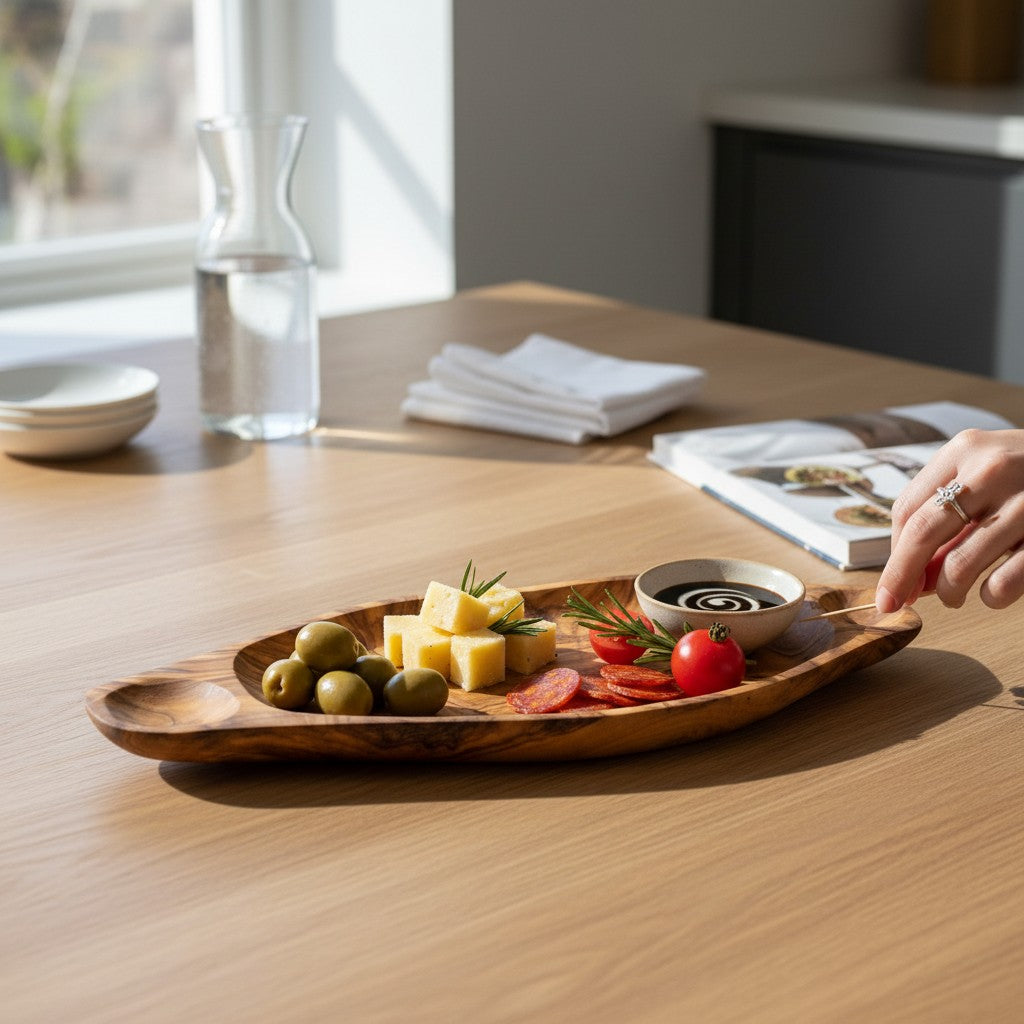 Olive Wood Charcuterie Board | Rustic Live Edge Serving Platter Cheese Tray