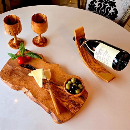 Luxury Hand-Finished Olive Wood Wine & Cheese Gift Set