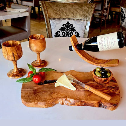 Luxury Hand-Finished Olive Wood Wine & Cheese Gift Set