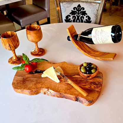 Luxury Hand-Finished Olive Wood Wine & Cheese Gift Set