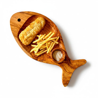 Olive Wood Fish Shaped Serving Board | Large Seafood & Tapas Platter 35-45cm