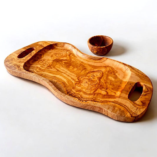 Hand-Finished Olive Wood Serving Tray Set