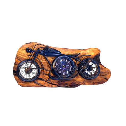 Motorcycle Olive Wood Clock | Vintage Luxury Wall Art