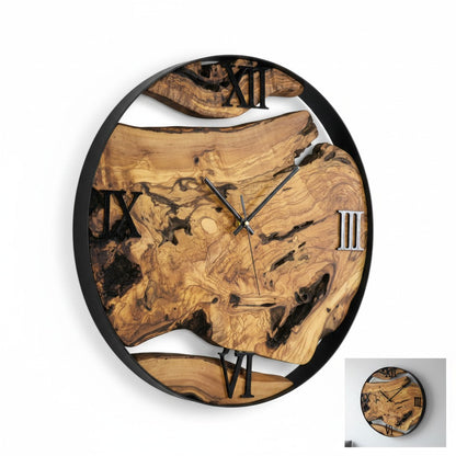 Minimalist Round Olive Wood Wall Clock | Luxury Metal Hoop Statement Clock