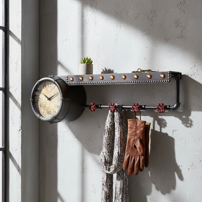 Wall Clock Shelf & Coat Rack | Vintage Multi-Functional Entryway Art