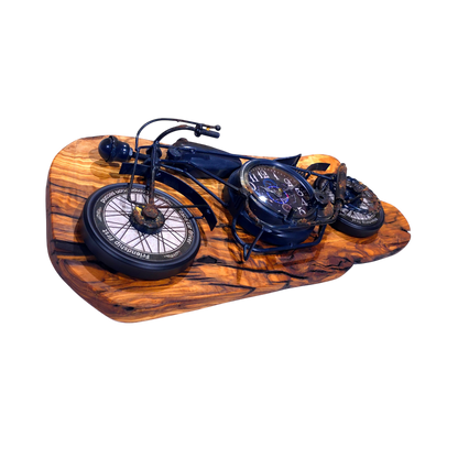 Motorcycle Olive Wood Clock | Vintage Luxury Wall Art