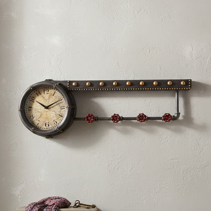Wall Clock Shelf & Coat Rack | Vintage Multi-Functional Entryway Art